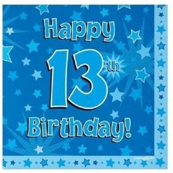 Servilletas Desechables para Cumpleaños 13 (Paquete de 16) Azul