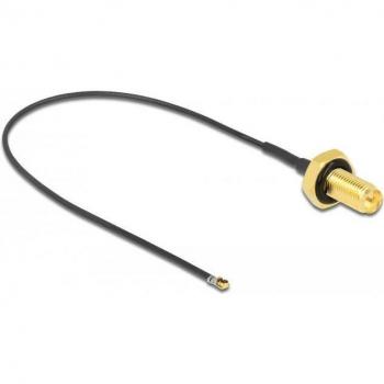 Cable Antena Delock RP-SMA Hembra a MHF 4L LK Macho - 20 cm, Coaxial, Protección Gris y Negro