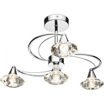 Lámpara de techo semi empotrada Luther de cromo pulido y cristal con 4 luces G9