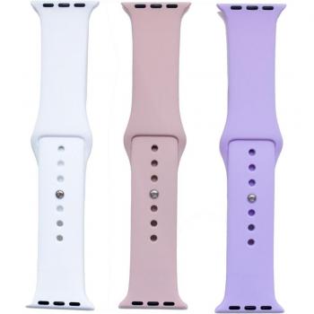 Pack de 3 correas de silicona para Apple Watch 38/40/41 mm - Blanco, Rosa, Lila