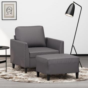 Sillón con taburete de cuero sintético gris 60 cm Vidaxl