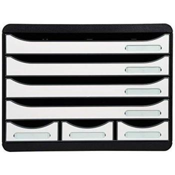 Exacompta 307713D - Estor de acero inoxidable con 7 cajones, color negro y blanco