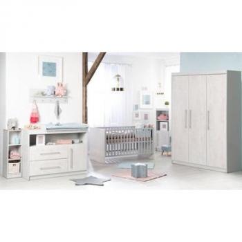 Conjunto de Muebles para Habitación Infantil Maren 2 - Cuna 70x140 cm, Comoda y Armario de 3 Puertas en Gris Claro