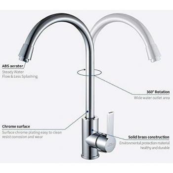 Auralum Grifo de Cocina de Acero Inoxidable con Aireador Incorporado, 395mm Caño Alto, 360° Grifo Monomando Agua Frío y Calor Disponibles, Grifo Fregadero Economico Diseño Clásico