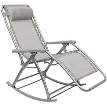 AMANKA Mecedora de Jardin reposapiernas y Respaldo Ajustables | Plegable y Reclinable | Estructura en Acero Aprox 178x70cm | Peso máx soportado 120Kg | Gris
