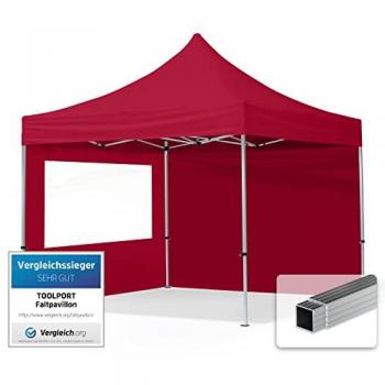 Carpa Plegable Toolport 3x3m con Estructura de Aluminio, Laterales con Ventanas Panorámicas, Techo Impermeable en Color Rojo