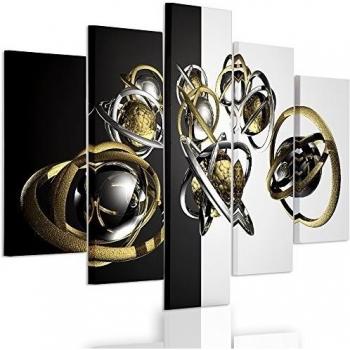 Feeby Frames, Cuadro Grande, Cuadro en Lienzo - 5 Partes - Cuadro impresión, Cuadro decoración, Canvas XXL, Tipo A, 120x250 cm, ABSTRACCIÓN, Planetas, ORBITAS, METÁLICOS, Gris, Amarillo