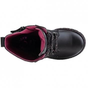 Bota Plana de Niña Pablosky con Cordones y Cremallera Negra 433915