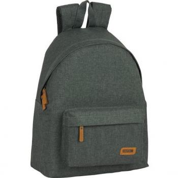 Mochila Escolar Safta Carbon Gris con Bolsillo Frontal, Cremallera y Hombreras Ergonómicas Acolchadas, Doble Tirador en Cremallera Principal