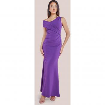 Goddiva Scuba Crepe Off The Shoulder Maxi Dress - Purple