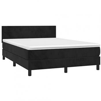 Cama box spring con colchón viscoelástico de espuma y protector de muelles ensacados, adaptable y acolchado reversible en terciopelo negro, tamaño 140x200 cm