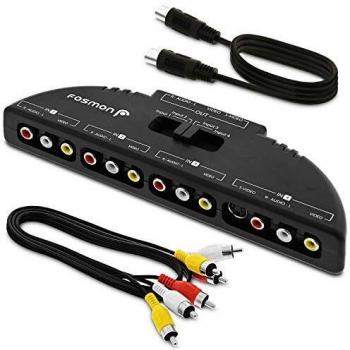 Fosmon Selector de conmutador RCA/Audio/Video de 4 vías y Caja de división y Cable de conexión AV para conectar 4 Dispositivos de Salida RCA a su televisor