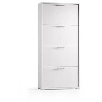 Mueble Zapatero Blanco de Madera con 4 Puertas y Doble Fondo