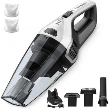VicTsing Aspiradora de Mano Sin Cable -Homasy N7, 14.8V de Litio Recargable/Carga Rápida, 6500PA Succión Ciclónico, Aspirador seco y húmedo para Limpieza de pelos de Mascotas, Polvo, Grava-Plata