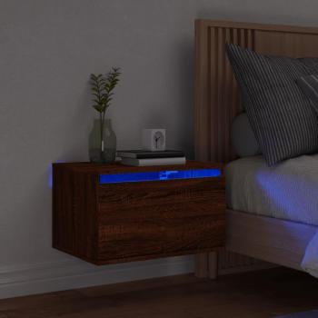 Mesa de noche de pared con luces LED roble marrón