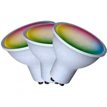 Pack de 3 Bombillas LED Inteligentes Denver SHL-450, WiFi, RGB, Forma GU10, 5W, Regulable y Compatible con Alexa, Google Home y Tuya
