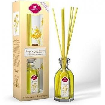 CRISTALINAS. Ambientador Mikado Clásico. Difusor con Varillas de ratán. Formula sin Alcohol. Máxima duración, más de 16 semanas. 180ml de Capacidad. Aroma Jazmín y Flores Blancas.