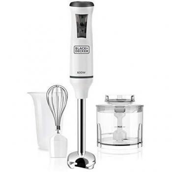 Black+Decker BXHBA600E Batidora de Mano, 3 Accesorios, INOX, 20 Velocidades, 600 W, Plástico, Blanco