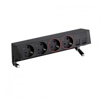 Kit Simon Completo de Sobremesa con 2 Bases Schuko, 2 Bases SAI y Placa para 2 Conectores RJ45 - Negro