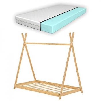 Cama Infantil Tipi Vimpeli con Colchón de Bambú Natural 70 x 140 cm y Somier Máx. 200 kg