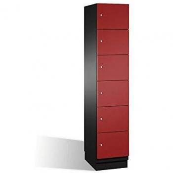 Armario de Compartimentos Bajo Llave Cambio C+P - 6 Compartimentos, Puertas de Acero, Color Negro y Rojo Rubí