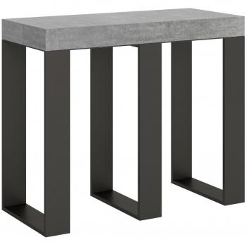 Consola extensible 90x40/196 cm Síntesis Pequeña Extracción de Hormigón Antracita, efecto madera gris cemento y hierro, marco antracita