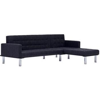 vidaXL Sof¨¢ cama en forma de L poli¨¦ster gris oscuro