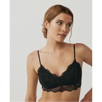 Black Limba - Sujetador bralette de encaje con doble tirante y diseño sin aro