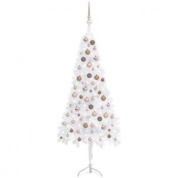 Árbol de Navidad de esquina LED y bolas PVC blanco 150 cm