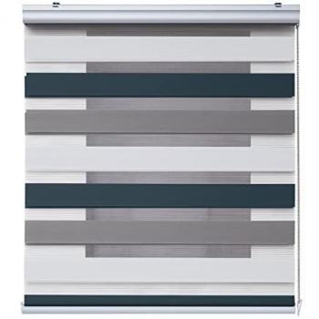 Estor Enrollable Noche y Día Premium con Doble Tejido y Acabados de Aluminio en Blanco, Topo y Grafito - 80 x 250 cm