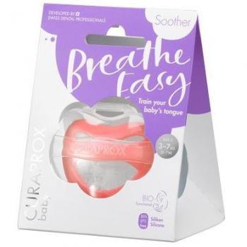 Chupete Curaprox Baby Breathe Easy 0-7M 3-7KG Coral Silicona con Funda