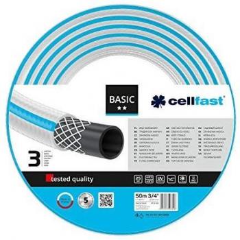 Cellfast Manguera de jardín Basic de 3 Capas con Refuerzo Duradero de Hilo Tejido Cruzado de poliéster, Resistente Rayos UV, 25 Bar, presión de Rotura 10-422, Verde, 3/4 zoll, 50m
