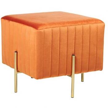Ottomán Cuadrado de Terciopelo Naranja con Patas de Metal Dorado 45 x 45 cm