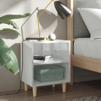 Mesitas de noche de madera maciza con patas, 2 piezas, color blanco brillo, dimensiones 40x30x50 cm