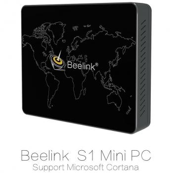 Beelink S1 Intel Mini PC with Voice Control + Built-in Hard Drive + Dual Screen Display + Type-C - DDR3 4GB+64eMMC Intel Celeron N3450 Quad-core Support Windows 10 Home 64bit 4K UHD Desktop Computer