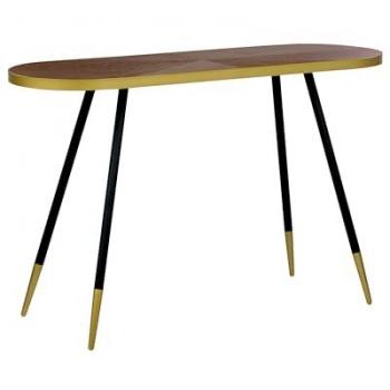 Consola moderna MDF efecto madera oscura y base dorada Ramona