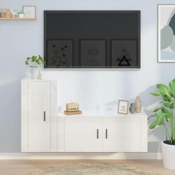 vidaXL Set de muebles de TV 2 piezas madera contrachapada blanco brillo, incluye mueble de salón y mesa de TV, diseño moderno y funcional, ideal para el salón o sala de entretenimiento