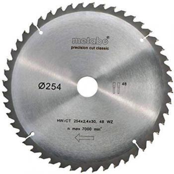 Metabo 628061000 628061000-Hoja de Sierra Metal Duro HW/CT Precision Cut 254 x 30 mm Dientes 48 WZ, 5º neg