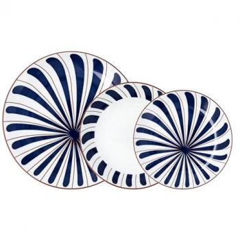 BIDASOA OCEANIKA Vajilla Porcelana 18 Piezas - 6 Personas Azul Decorado Brillo excepcional, Diseñado en España, Platos con decorados completos, Gran durabilidad y resistencia para el uso diario