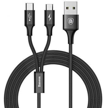 Cable USB 2 en 1 Baseus CAMT-ASU01 - USB-C y Micro USB, 120 cm, hasta 3A, color negro