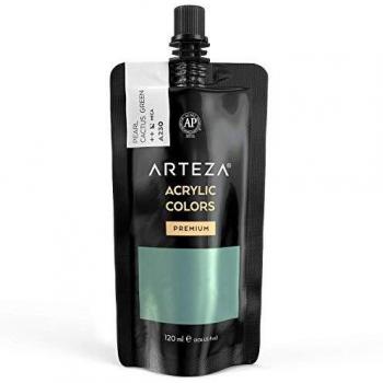 Arteza Pintura acrílica metálica, color Verde Cactus Perla A230, bolsa de 120 ml, alta pigmentación, resistente a la decoloración, no tóxica, para artistas, pintores aficionados y niños