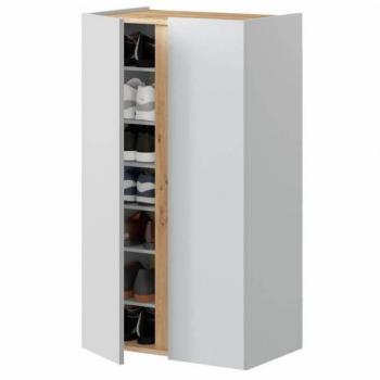 Zapatero Tempus 2 puertas Blanco Artik - roble Nodi, Melamina Blanco - Madera claro, dimensiones 57x102x35