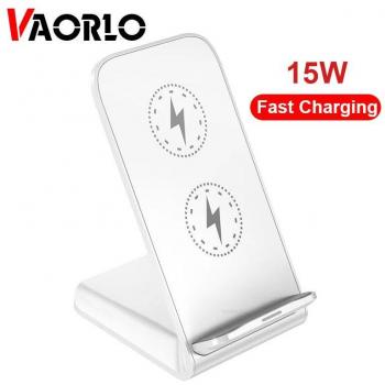 Cargador inalámbrico VAORLO 15W QI, estación de acoplamiento de carga rápida para iPhone X XS XR 11 11PRO, base de carga inalámbrica negra