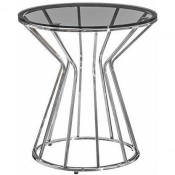 Mesita geométrica, de Cristal y Acero Inoxidable, contemporánea Plateada, de Ø 50x52 cm - LOLAhome