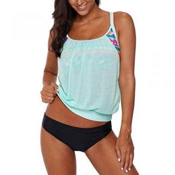 Ocean Plus Mujer Tankini de Malla Acolchada y Colorida con Calzoncillos Bikini Conjunto de Rayas Traje de Baño de Dos Piezas Ropa de Playa
