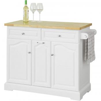 Isla de cocina SoBuy FKW100-WN con 2 cajones, 3 armarios, aglomerado blanco y ruedas, dimensiones 115 x 46 x 90 cm