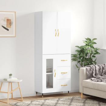 Aparador alto de madera contrachapada blanco brillo 69,5x34x180 cm