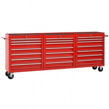 Carro para herramientas con 21 cajones de acero rojo