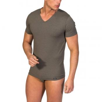 Camiseta Interior Hombre | Manga Corta y Cuello Pico |Zero Defects | Hilo de Soja - Color Alga - Talla L/XL