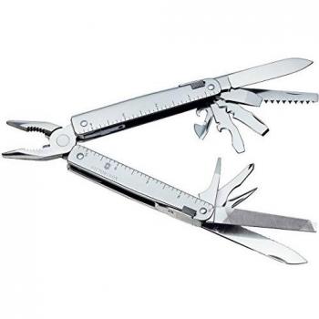 Victorinox SwissTool Navaja con 26 funciones incluyendo hoja grande, cortador de alambre, regla y funda, color gris
